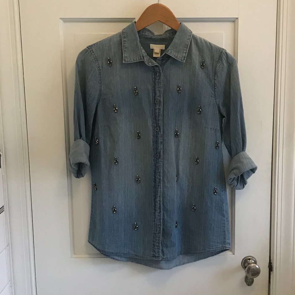 J. Crew Jeweled Chambray Shirt Size 2